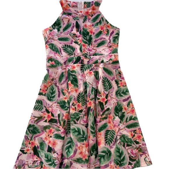 Love, Nickie Lew Pink & Green Tropical Dress Girls Size 8 - Picture 2 of 9